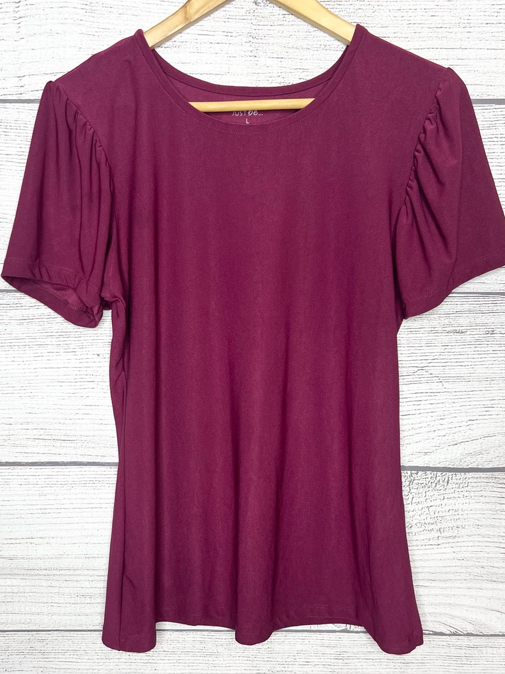 Just Be Burgundy Short Sleeve Puff Shoulder Blouse Top Size Large